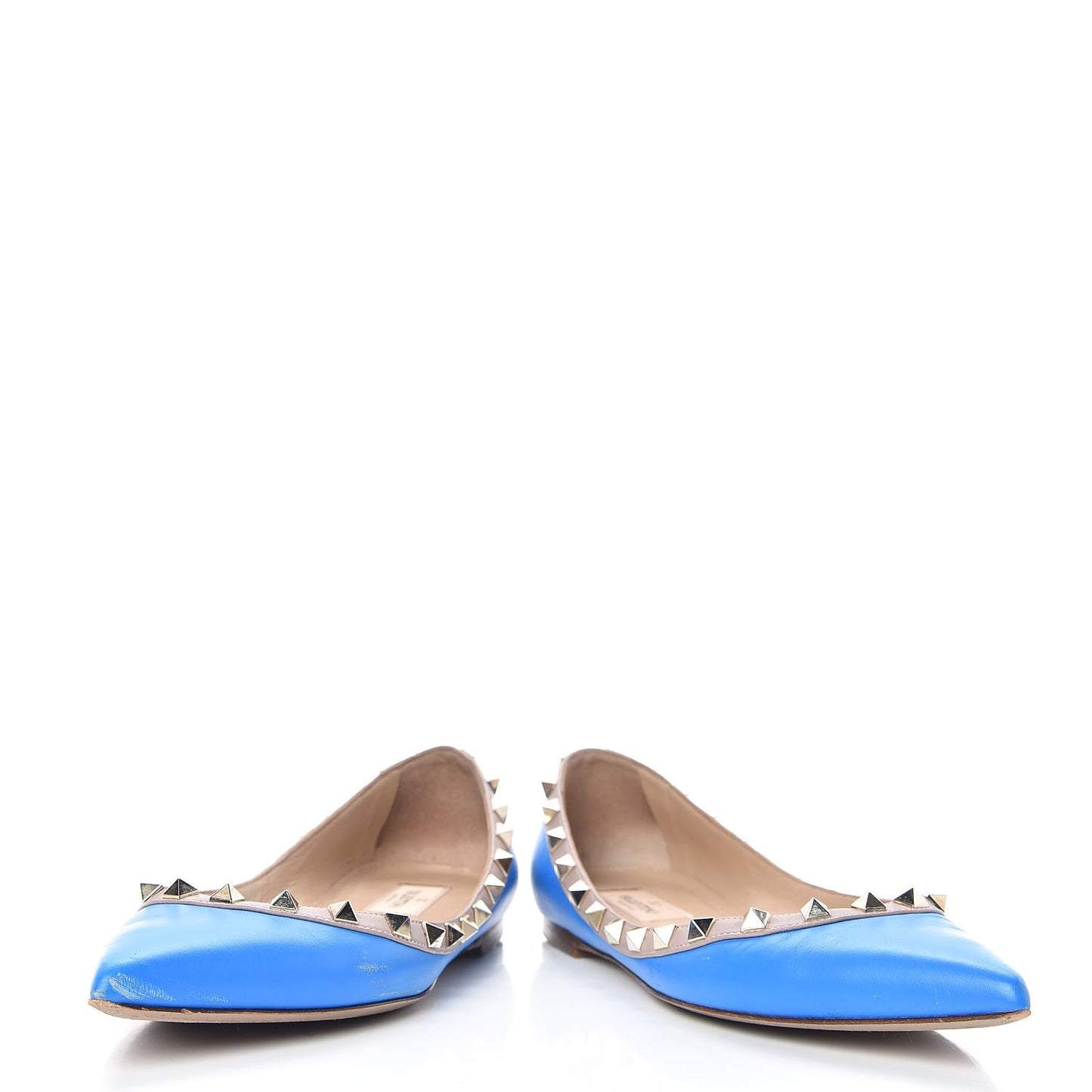 Calfskin Nappa Rockstud Ballerina Flats 36.5 Blue Fluo Poudre