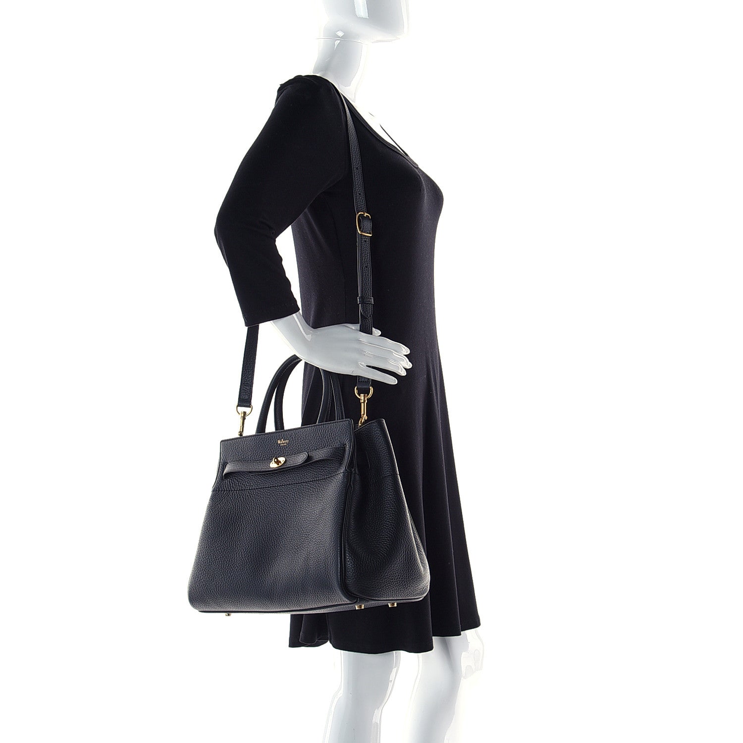 Mulberry Classic Grain Calfskin Belted Bayswater Tote Black 6 of 20