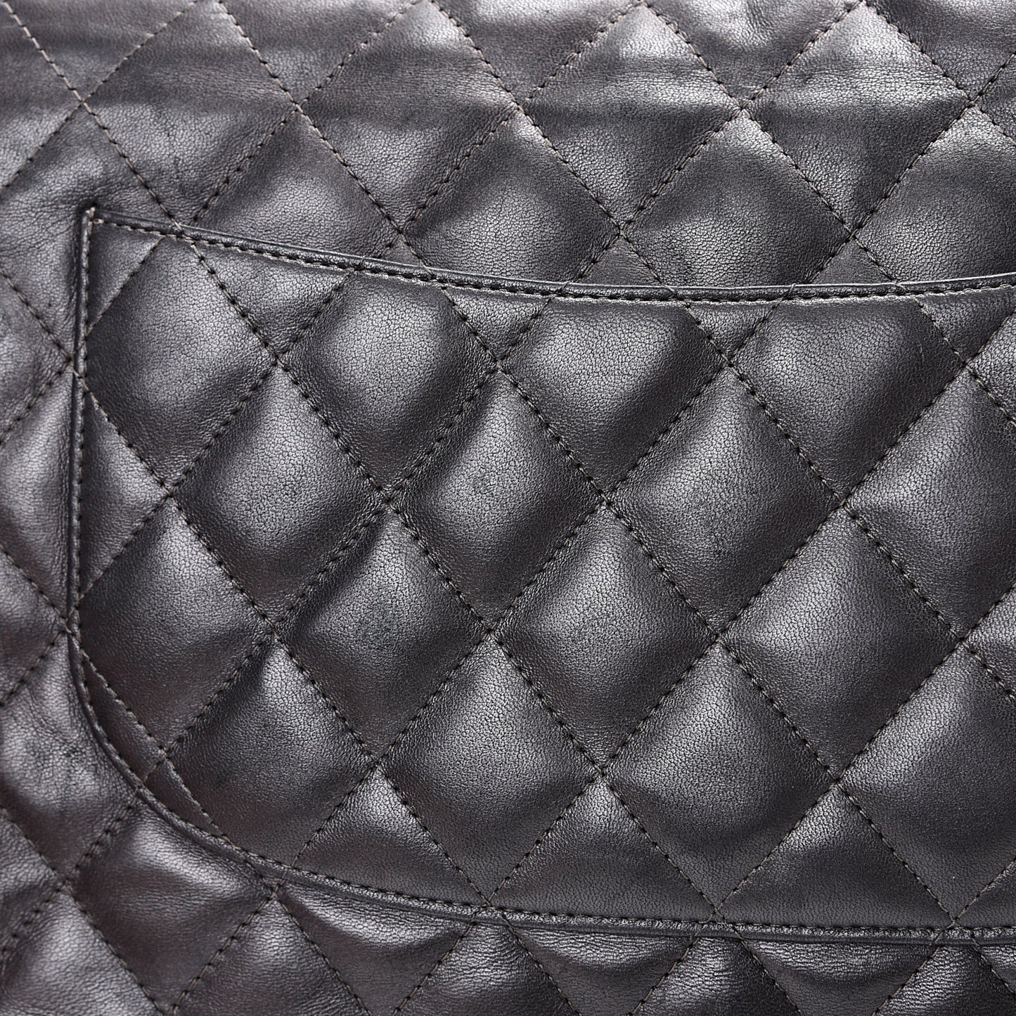 Metallic Lambskin Quilted Jumbo Single Flap Dark Grey