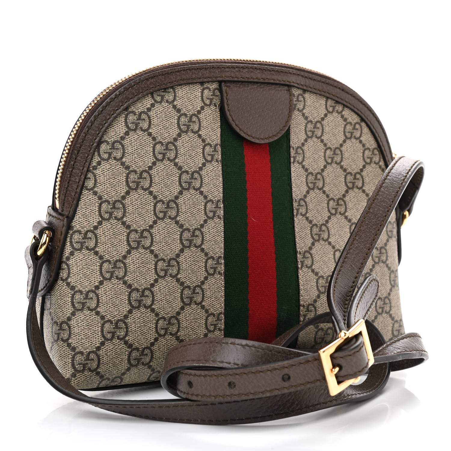 Gucci GG Supreme Monogram Textured Dollar Calfskin Web Small Ophidia Dome Shoulder Bag Beige Ebony New Acero 3 of 8