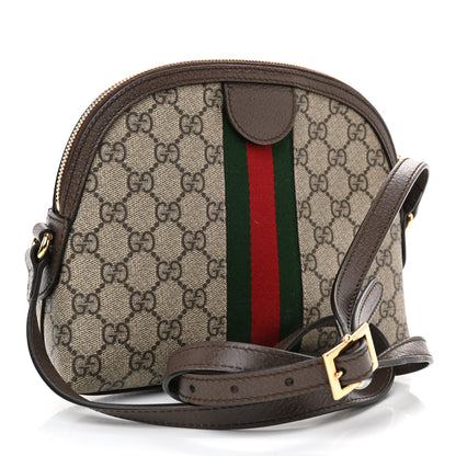 Gucci GG Supreme Monogram Textured Dollar Calfskin Web Small Ophidia Dome Shoulder Bag Beige Ebony New Acero 3 of 8