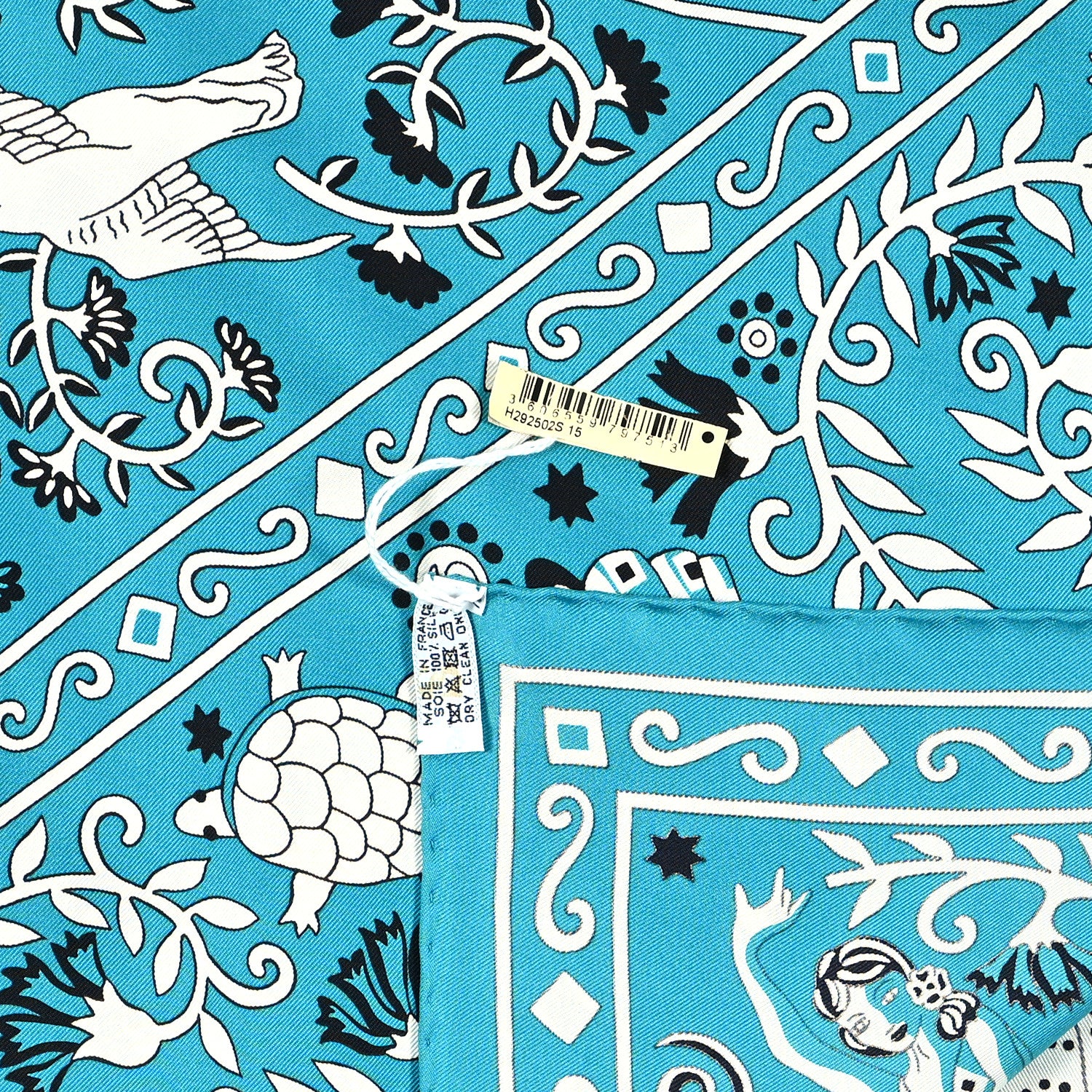 Hermes Silk Peuple Du Vent Bandana Scarf 140 Turquoise Black White 4 of 4