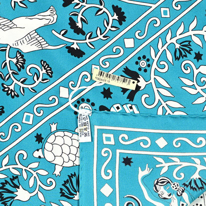 Hermes Silk Peuple Du Vent Bandana Scarf 140 Turquoise Black White 4 of 4