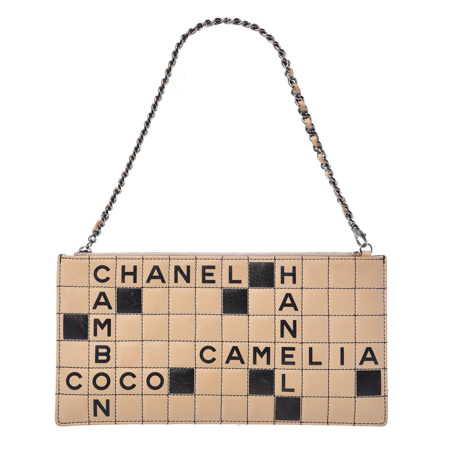 Chanel Lambskin Crossword Pochette Beige Black 1 of 9