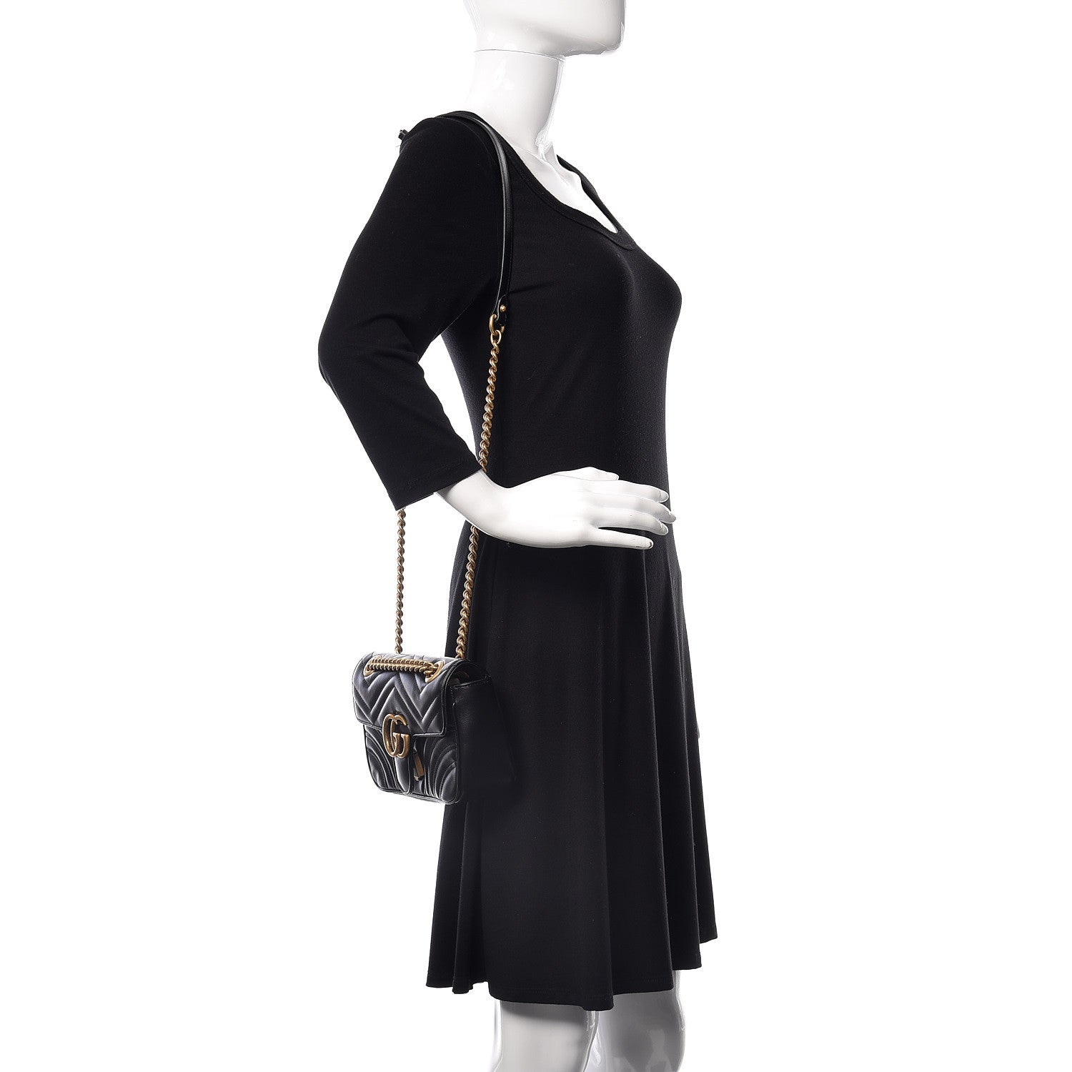 Gucci Calfskin Matelasse Mini GG Marmont Shoulder Bag Black 2 of 12