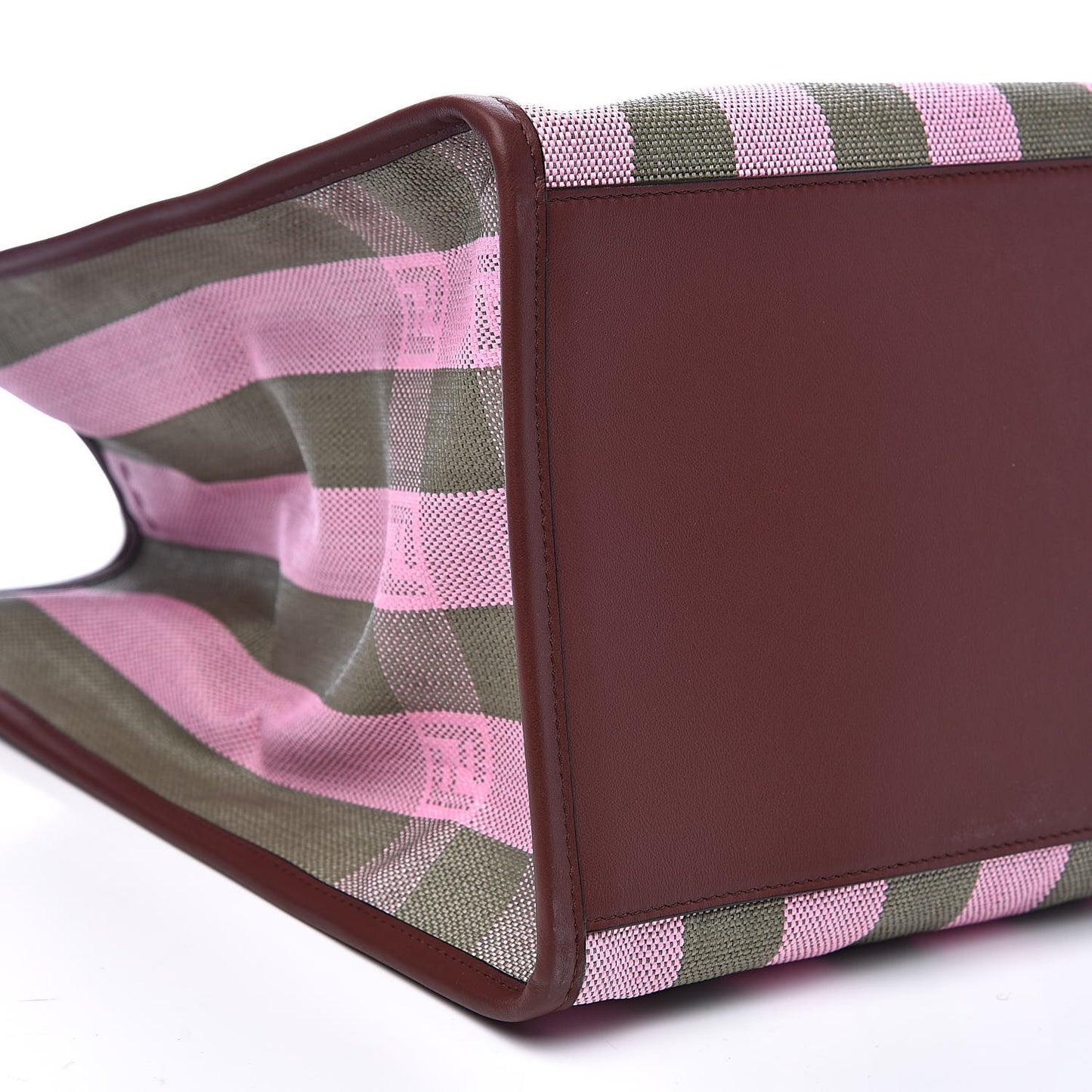 Raffia Vitello Seta Plexiglass Pequin Gingham Woven Large Fendi Sunshine Shopper Tote Military Rosa