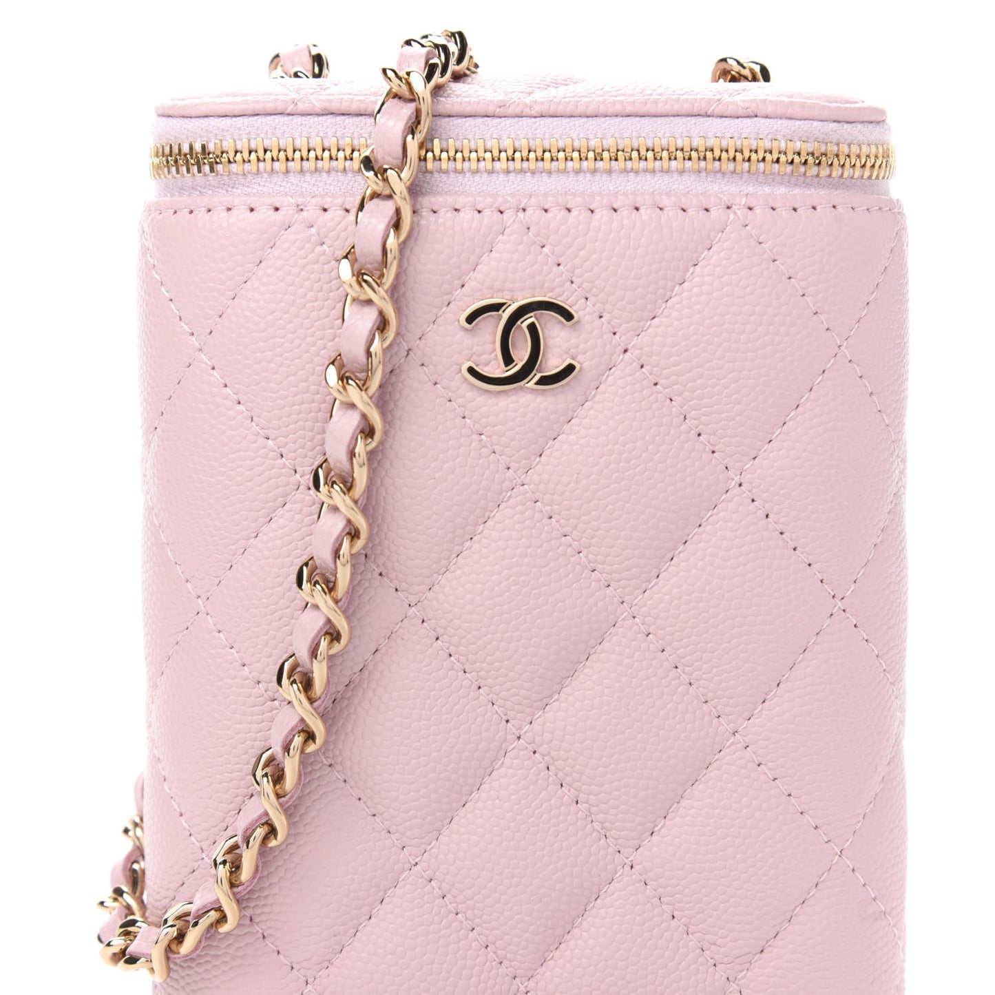 Caviar Quilted Small Vertical Coco Beauty Vanity Case With Chain Light Pink