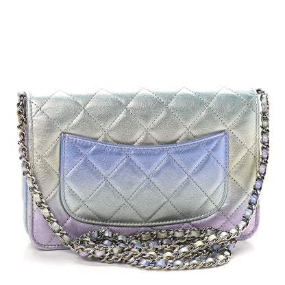 Chanel Gradient Metallic Calfskin Quilted Wallet On Chain WOC Silver Blue Yellow Purple 3 of 9