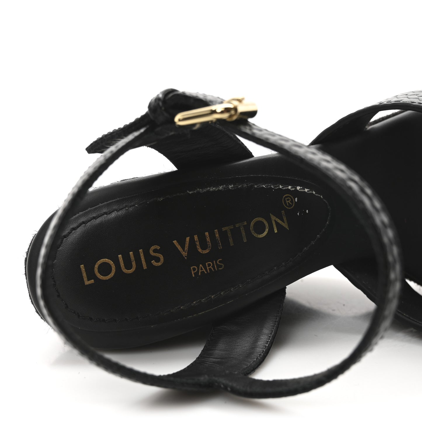 Calfskin LV Isola Espadrille Wedge Sandals 38 Black