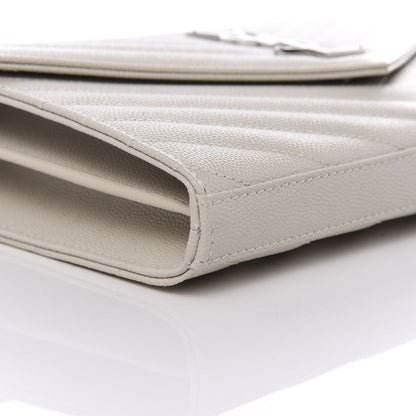 Saint Laurent Grain De Poudre Matelasse Chevron Monogram Chain Wallet Icy White 6 of 9