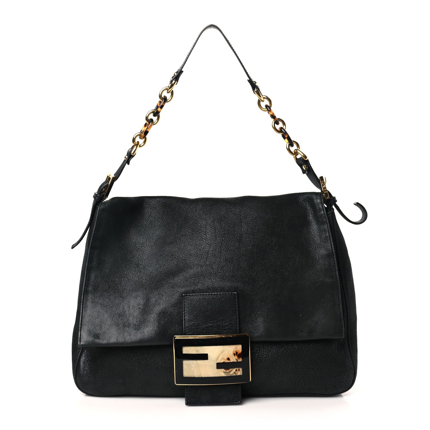 Fendi Vitello Savana Big Mama Baguette Black Tartaruga Natural 1 of 9