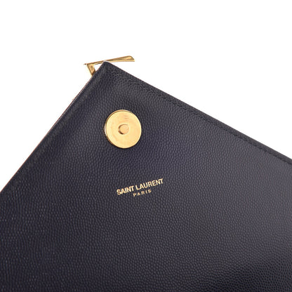 Saint Laurent Grain De Poudre Matelasse Chevron Large Monogram Satchel Midnight Blue 8 of 10