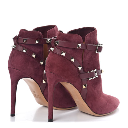 Valentino Garavani Suede Rockstud Double Buckle 100mm Ankle Boots 36 Rubin 4 of 8