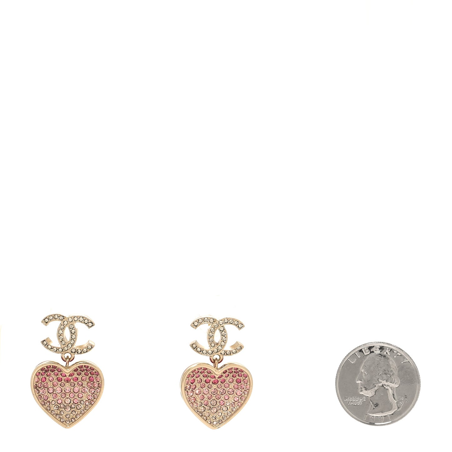 Crystal CC Resin Heart Drop Earrings Pink Gold