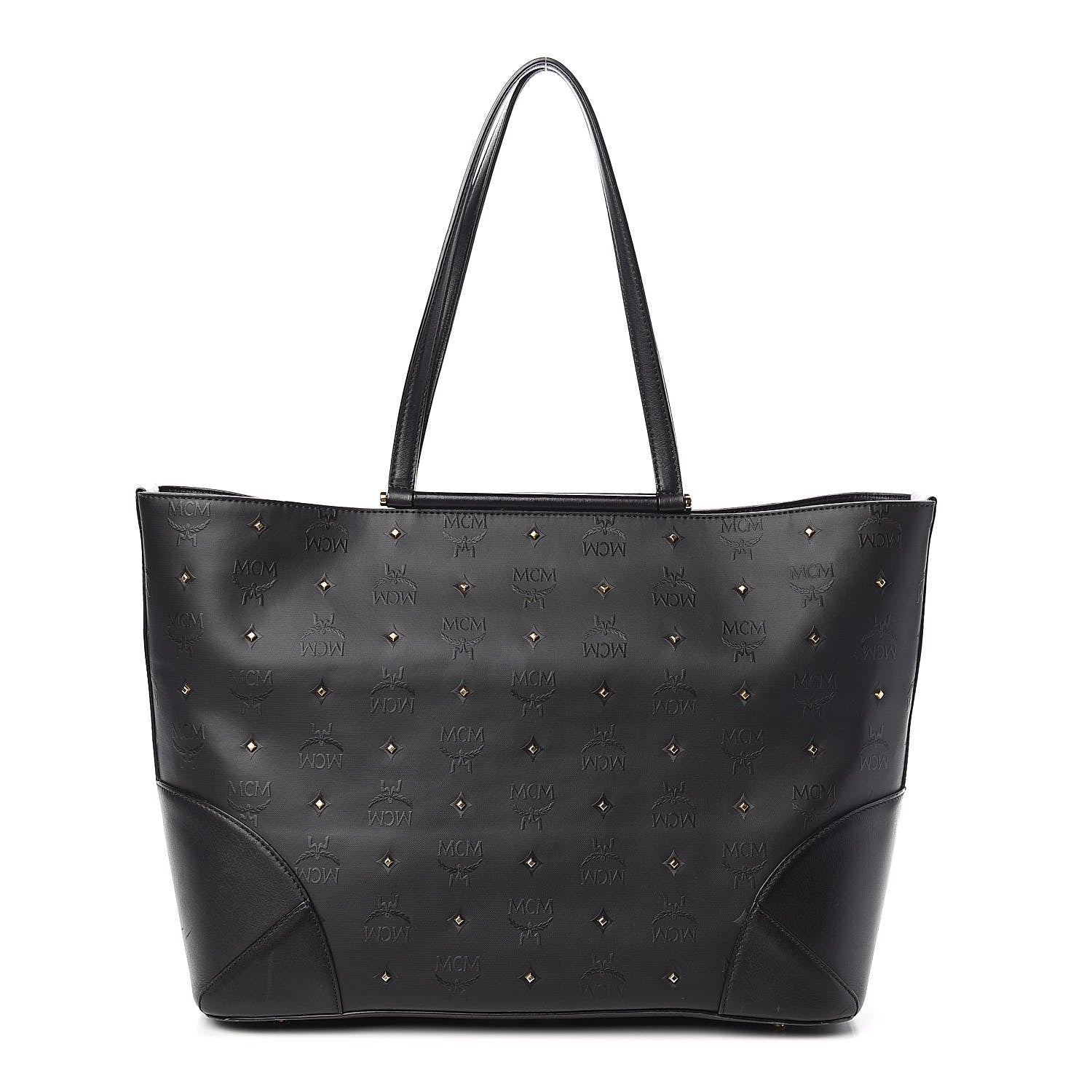 MCM Coated Canvas Studded Shopper Tote Black 1 of 14