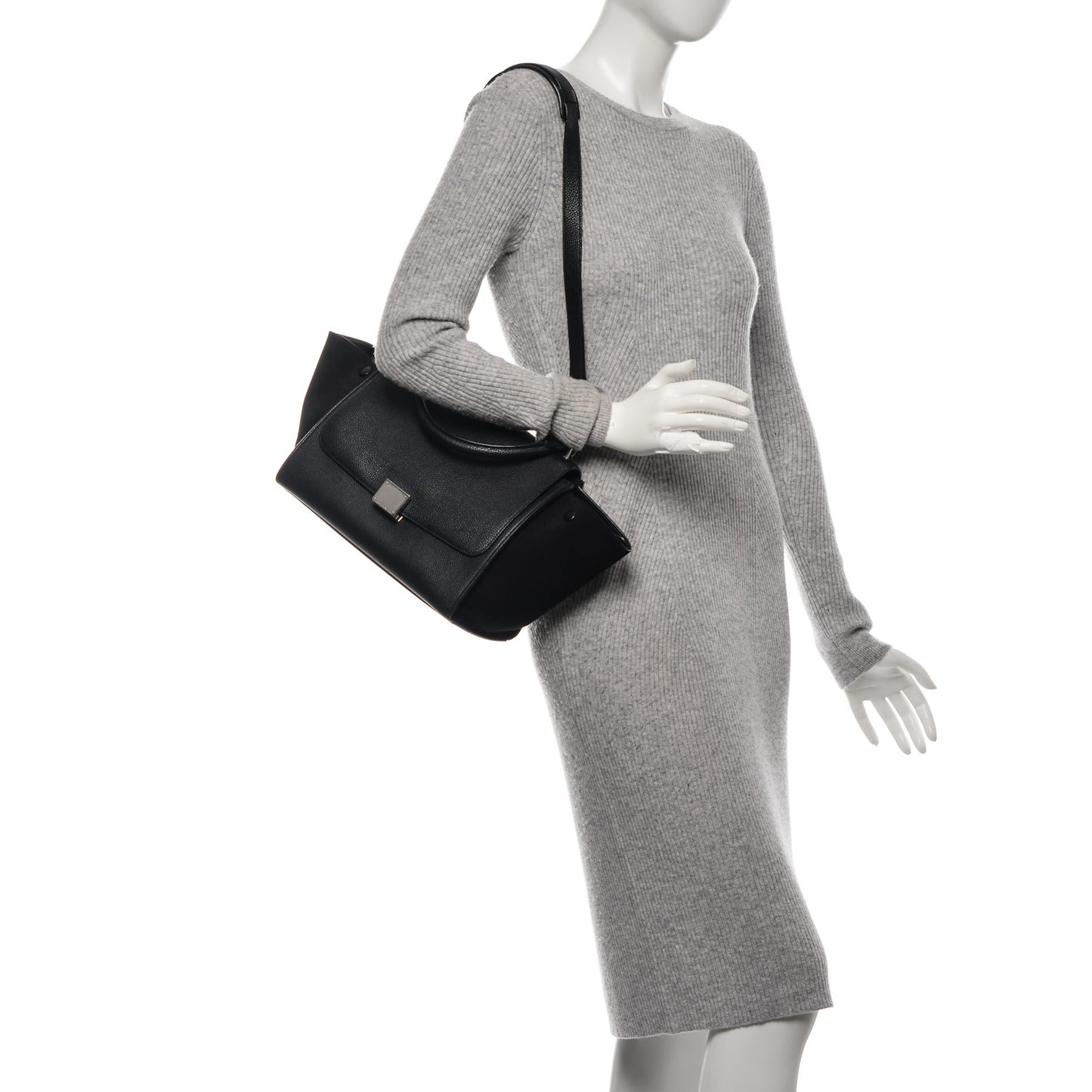 Drummed Calfskin Suede Small Trapeze Black