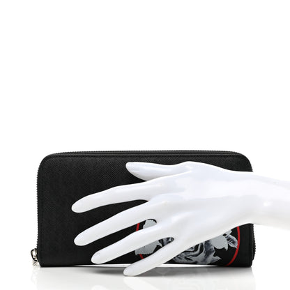 Christian Dior Grained Calfskin Rose Print Voyageur Zip Around Wallet Black Multicolor 2 of 8