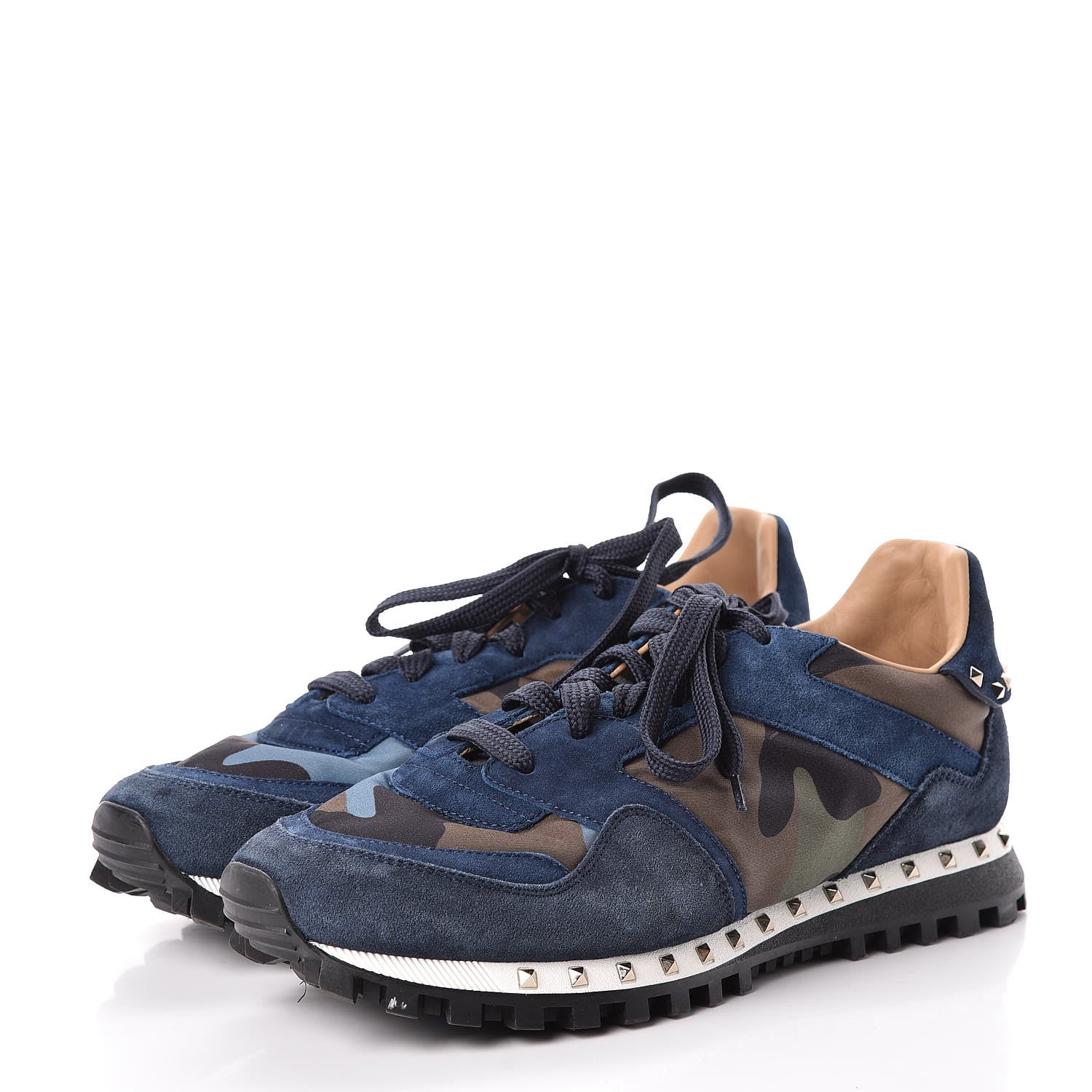 Valentino Garavani Suede Nylon Camouflage Womens Soul Rockstud Sneakers 41 Navy 3 of 19