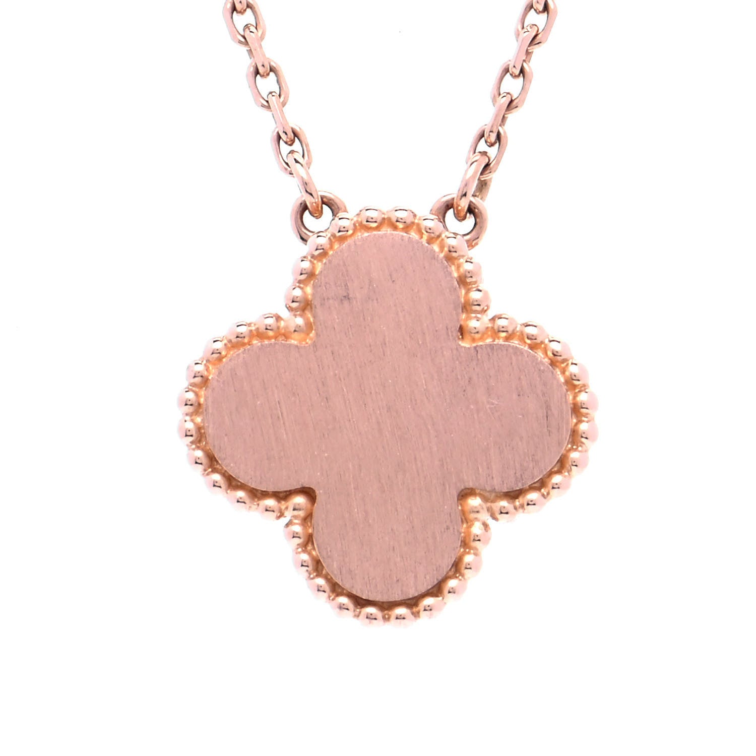 Van Cleef & Arpels 18K Rose Gold Diamond Pink Porcelain Vintage Alhambra Pendant Necklace 3 of 6