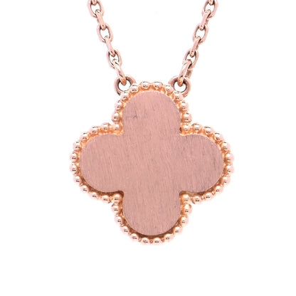Van Cleef & Arpels 18K Rose Gold Diamond Pink Porcelain Vintage Alhambra Pendant Necklace 3 of 6