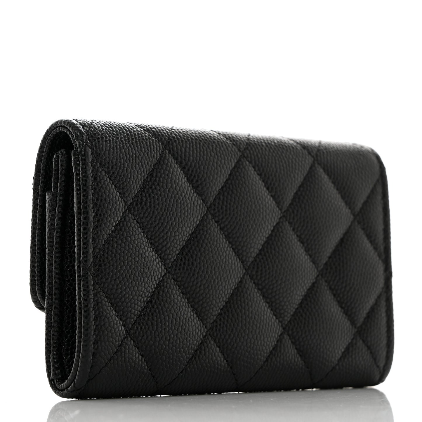 Caviar Quilted Textured CC Flap Card Holder Black