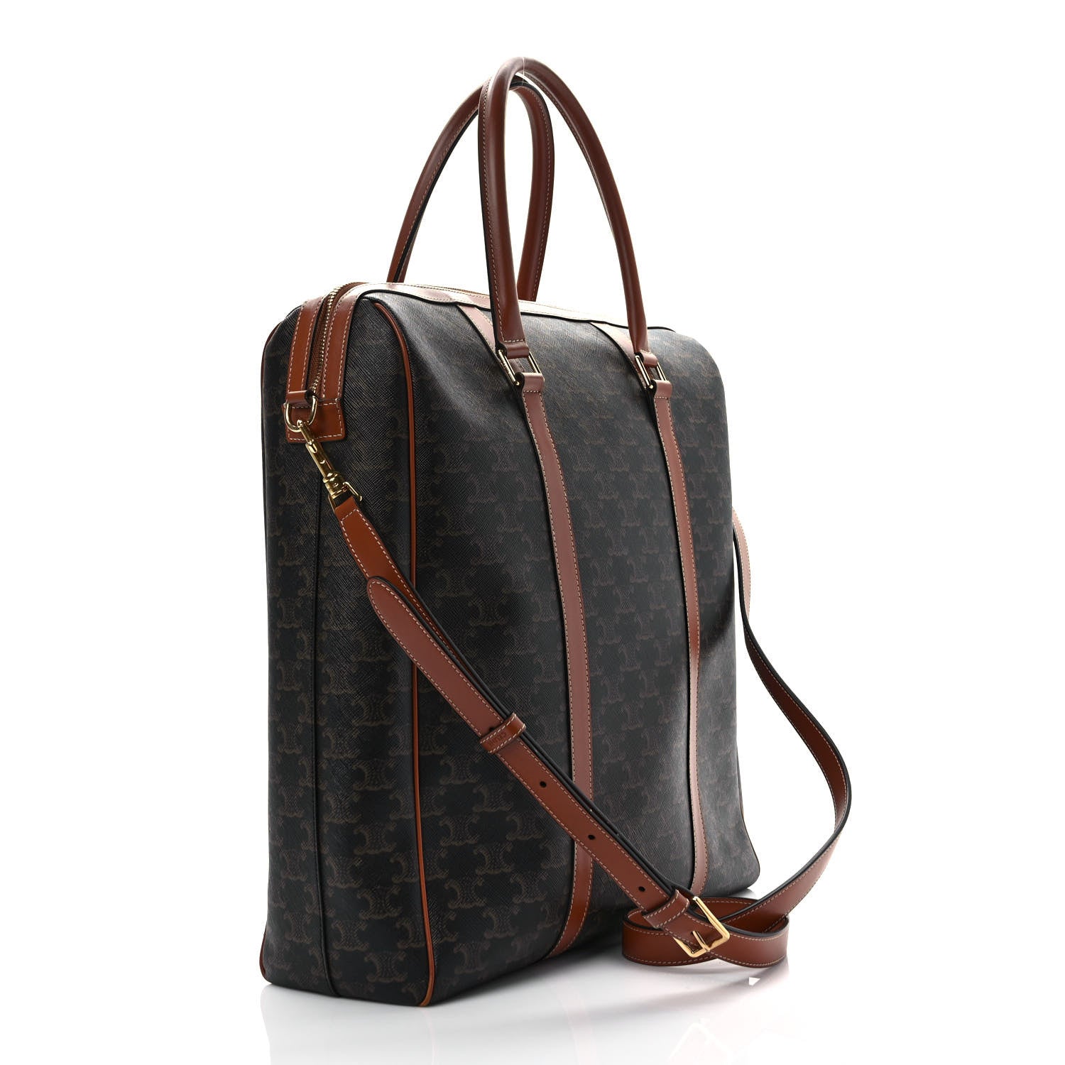 Celine Triomphe Canvas Calfskin Vertical Boston Bag Tan 2 of 10