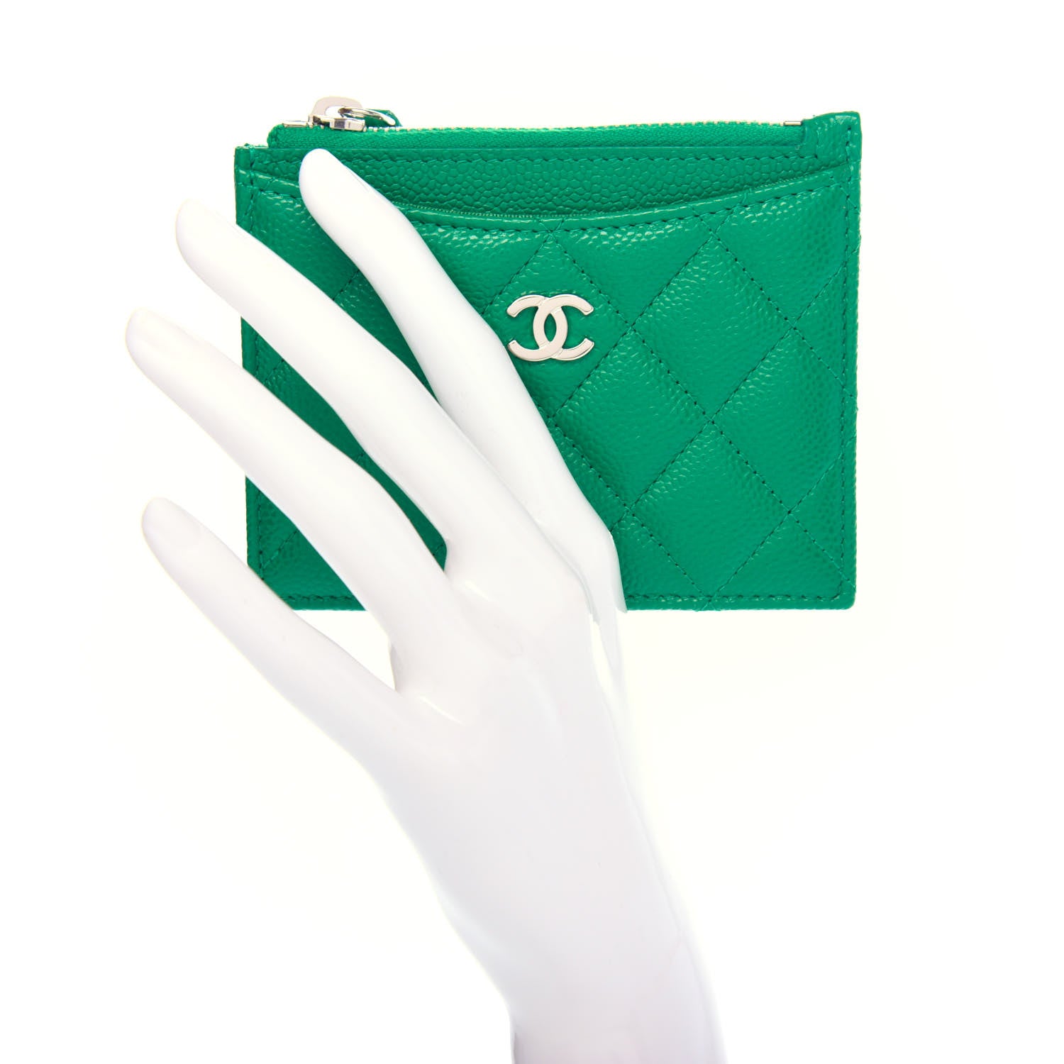 Chanel Caviar Quilted CC Zip Card Holder Green 2 of 8