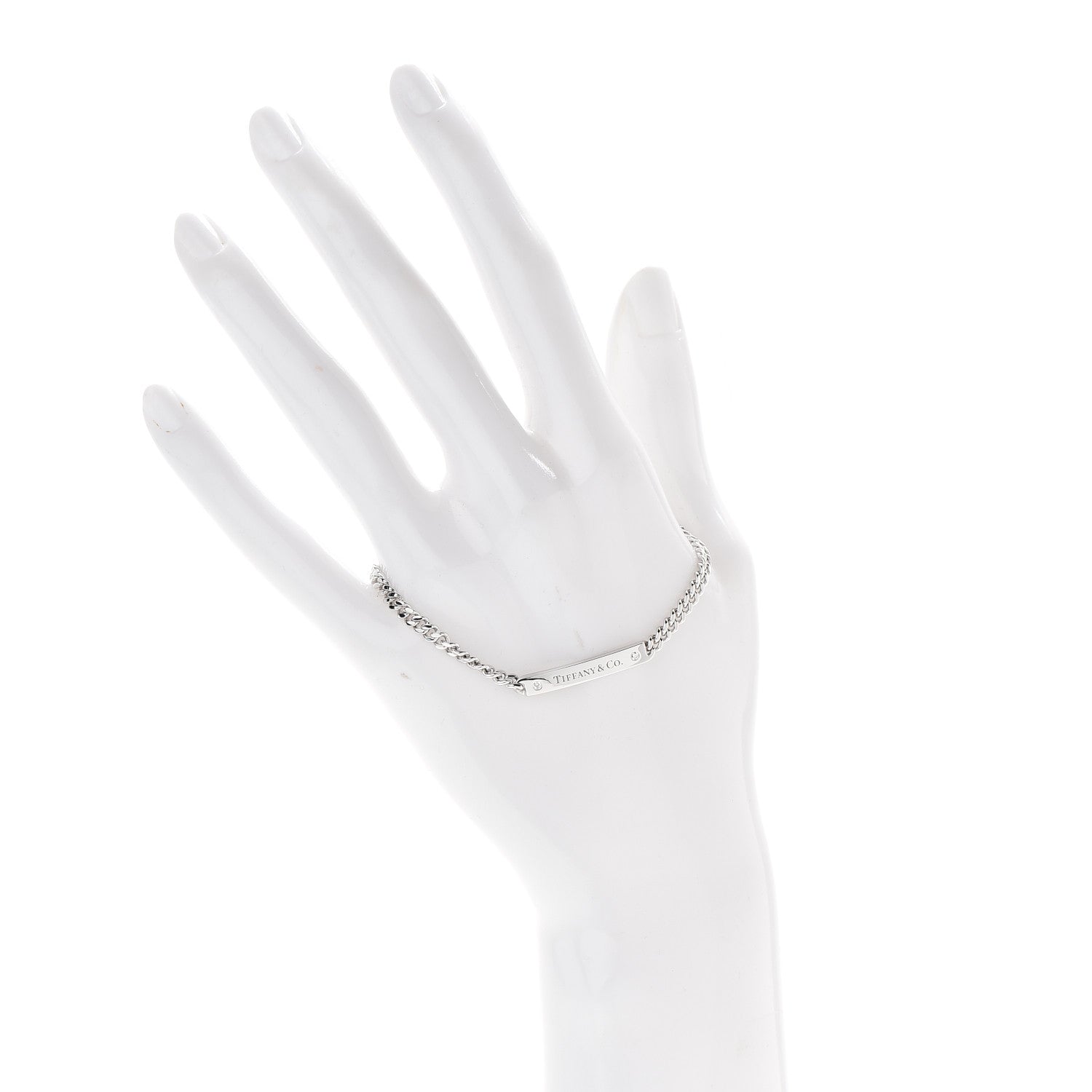 Tiffany 18K White Gold Diamond Micro Link ID Chain Bracelet 2 of 6