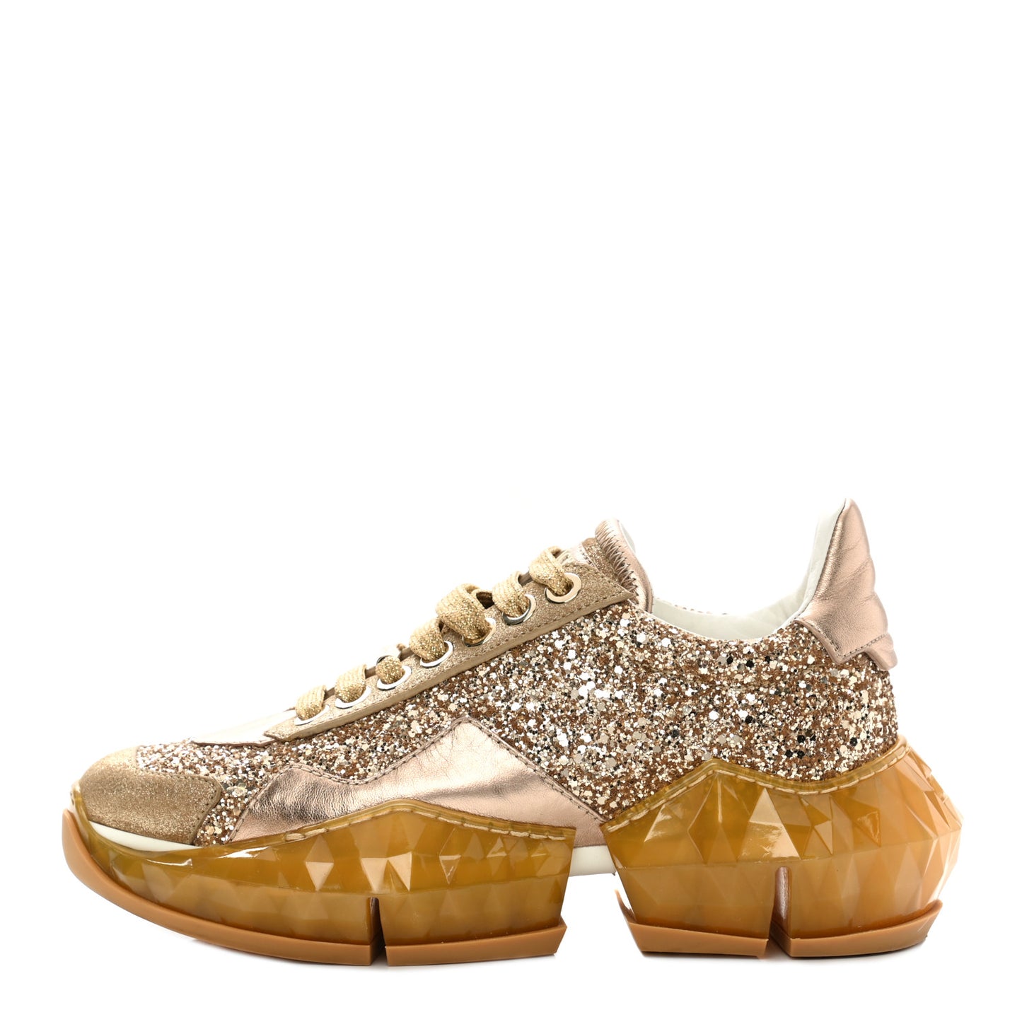 Calfskin Glitter Womens Diamond Low Top Sneaker 36 Gold