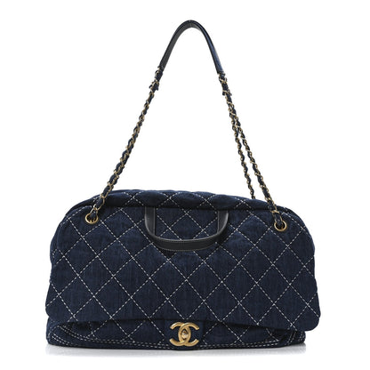 Chanel Denim Quilted Large Express Bowling Bag Blue 1 of 10