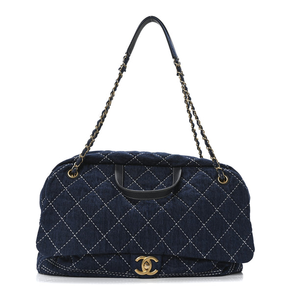 Chanel Denim Quilted Large Express Bowling Bag Blue 1715899