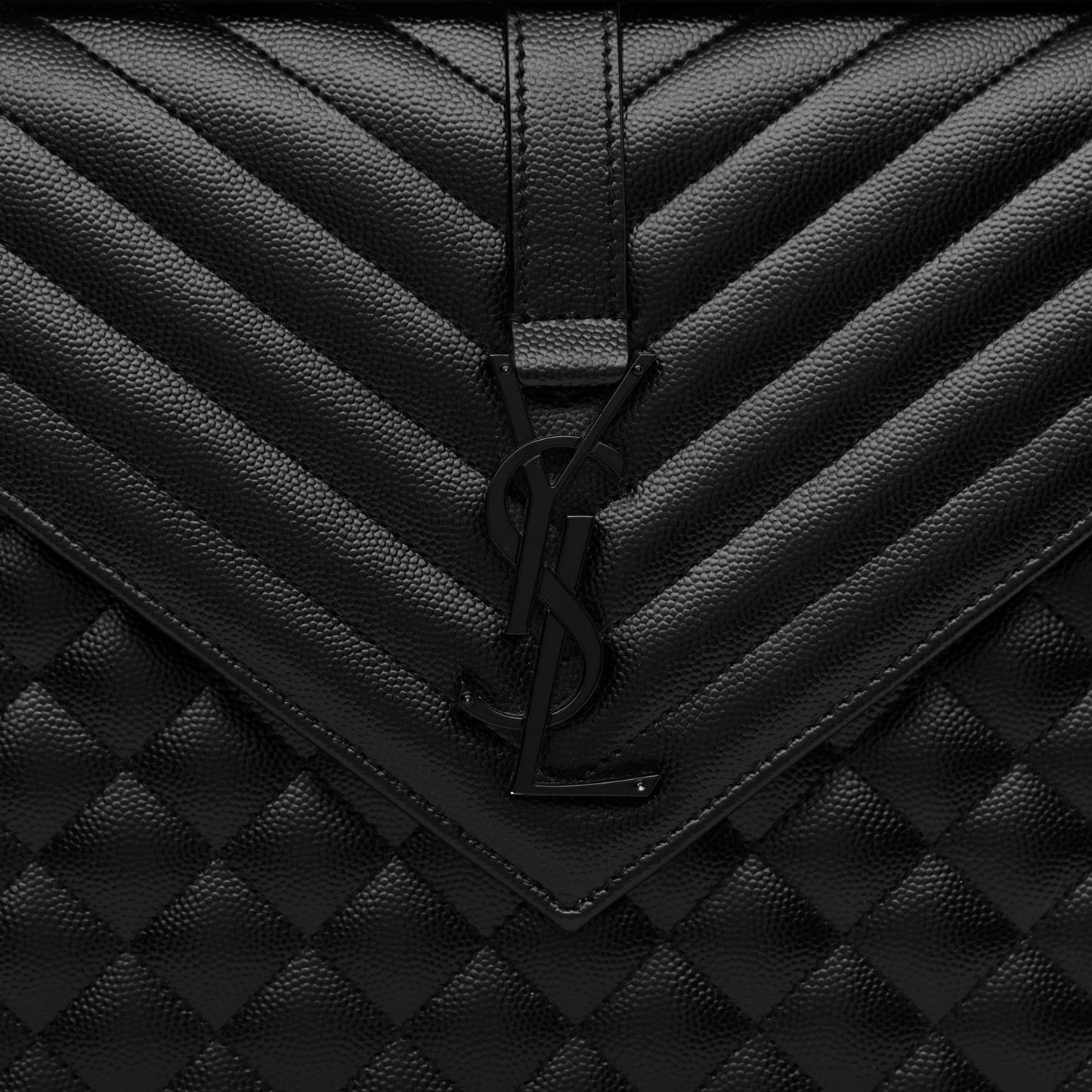 Grain De Poudre Textured Mixed Matelasse Large Triquilt Monogram Monochrome Satchel Black
