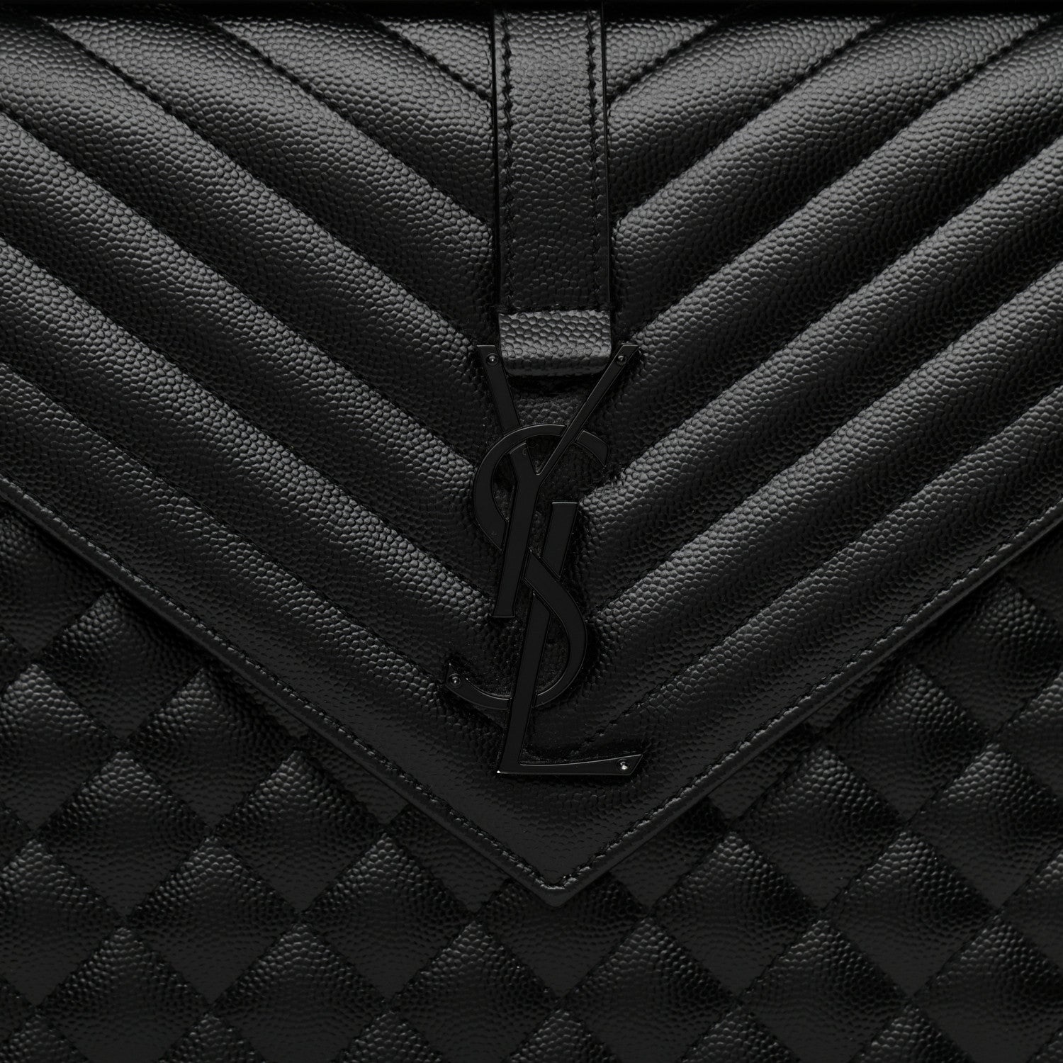 Saint Laurent Grain De Poudre Textured Mixed Matelasse Large Triquilt Monogram Monochrome Satchel Black 8 of 11