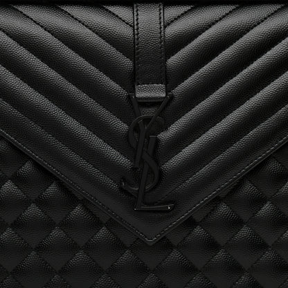 Saint Laurent Grain De Poudre Textured Mixed Matelasse Large Triquilt Monogram Monochrome Satchel Black 8 of 11