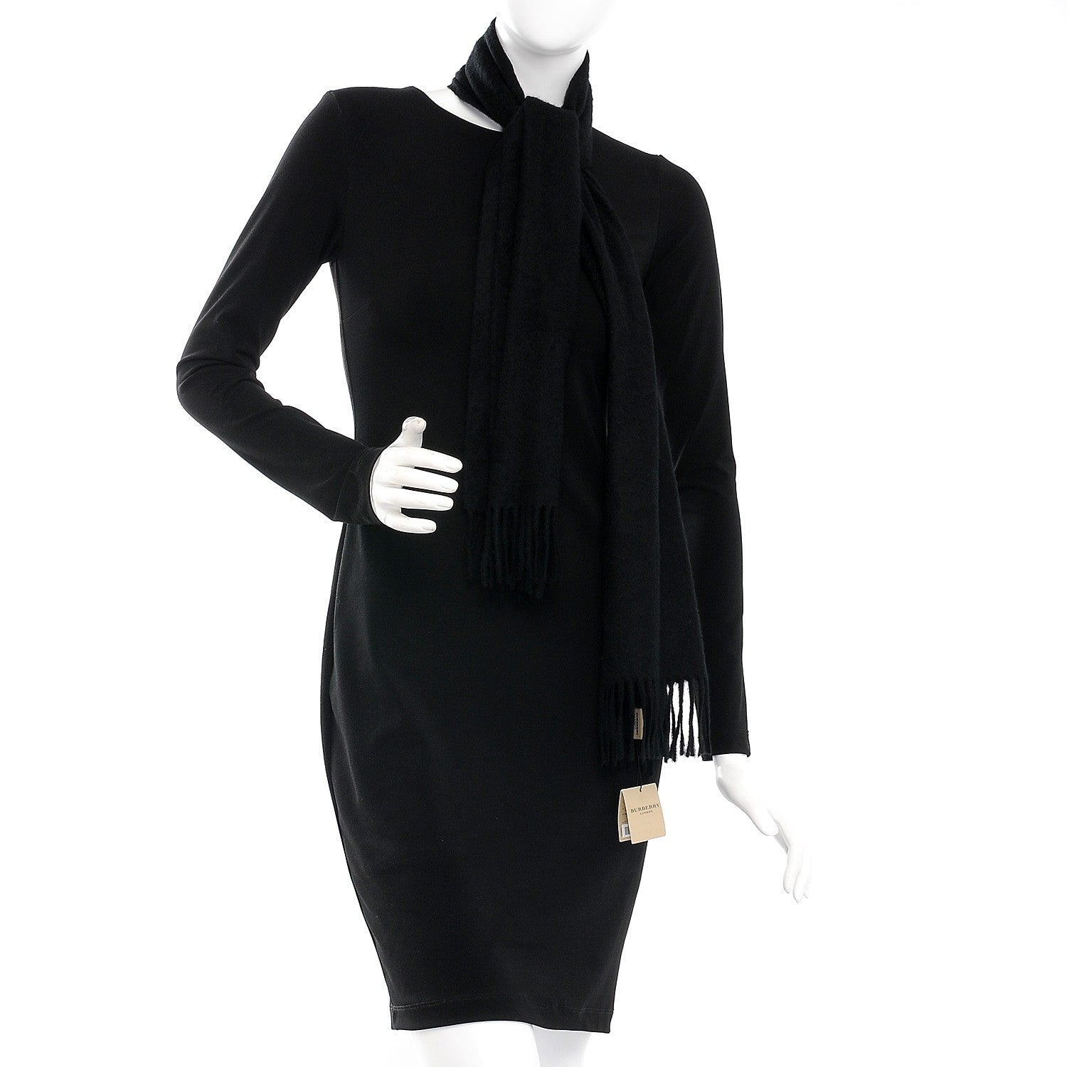 Burberry Cashmere Embroidered Fringe Scarf Black 2 of 5