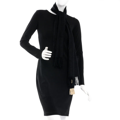 Burberry Cashmere Embroidered Fringe Scarf Black 2 of 5