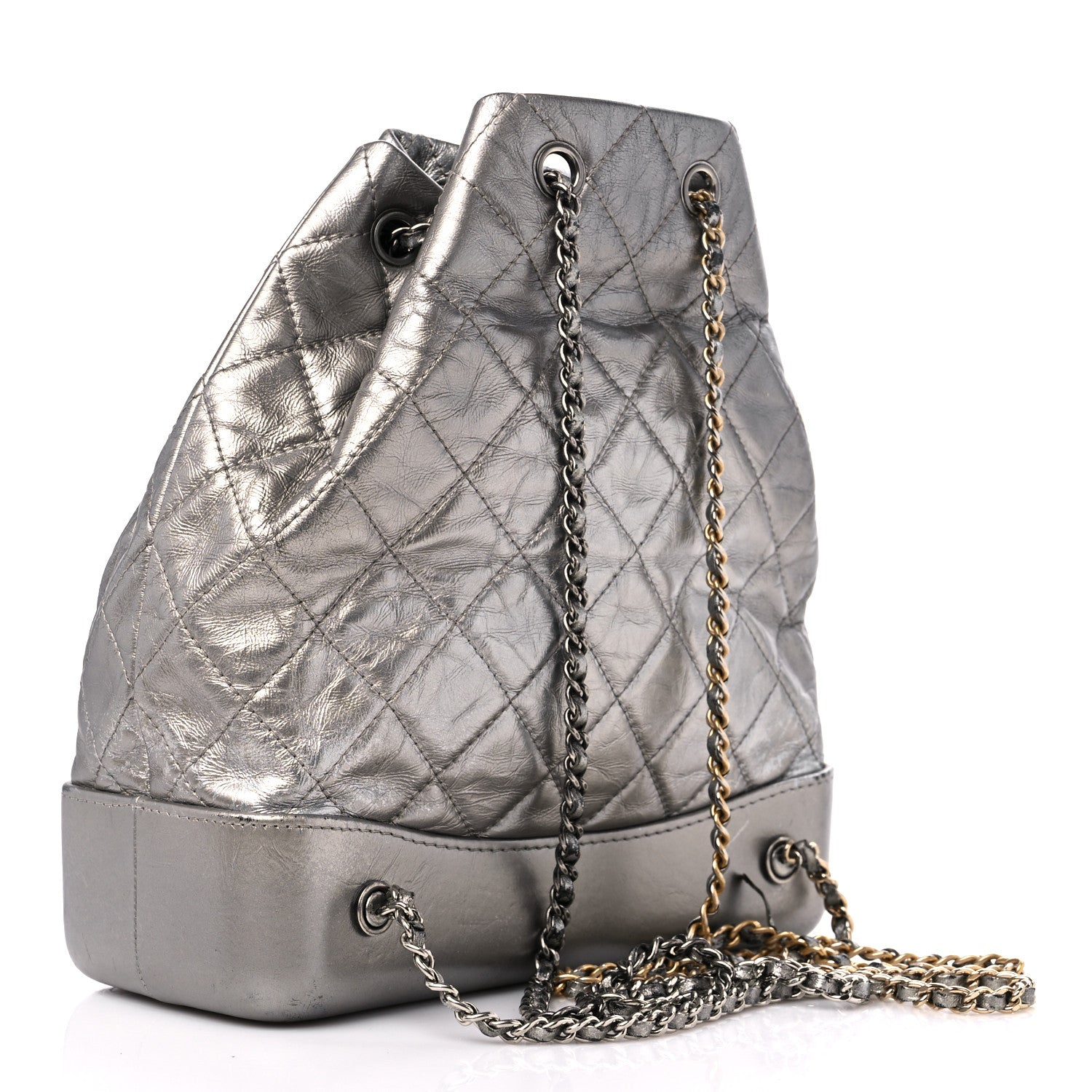 Chanel Metallic Crumpled Calfskin Quilted Small Gabrielle Backpack Silver 3 of 14