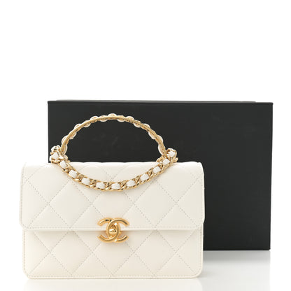 Chanel Shiny Calfskin Quilted Small Metal Top Handle Flap White 11 of 11