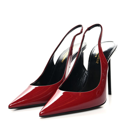 Saint Laurent Patent Calfskin Zoe 105 Slingback Pump 38 Red 3 of 9
