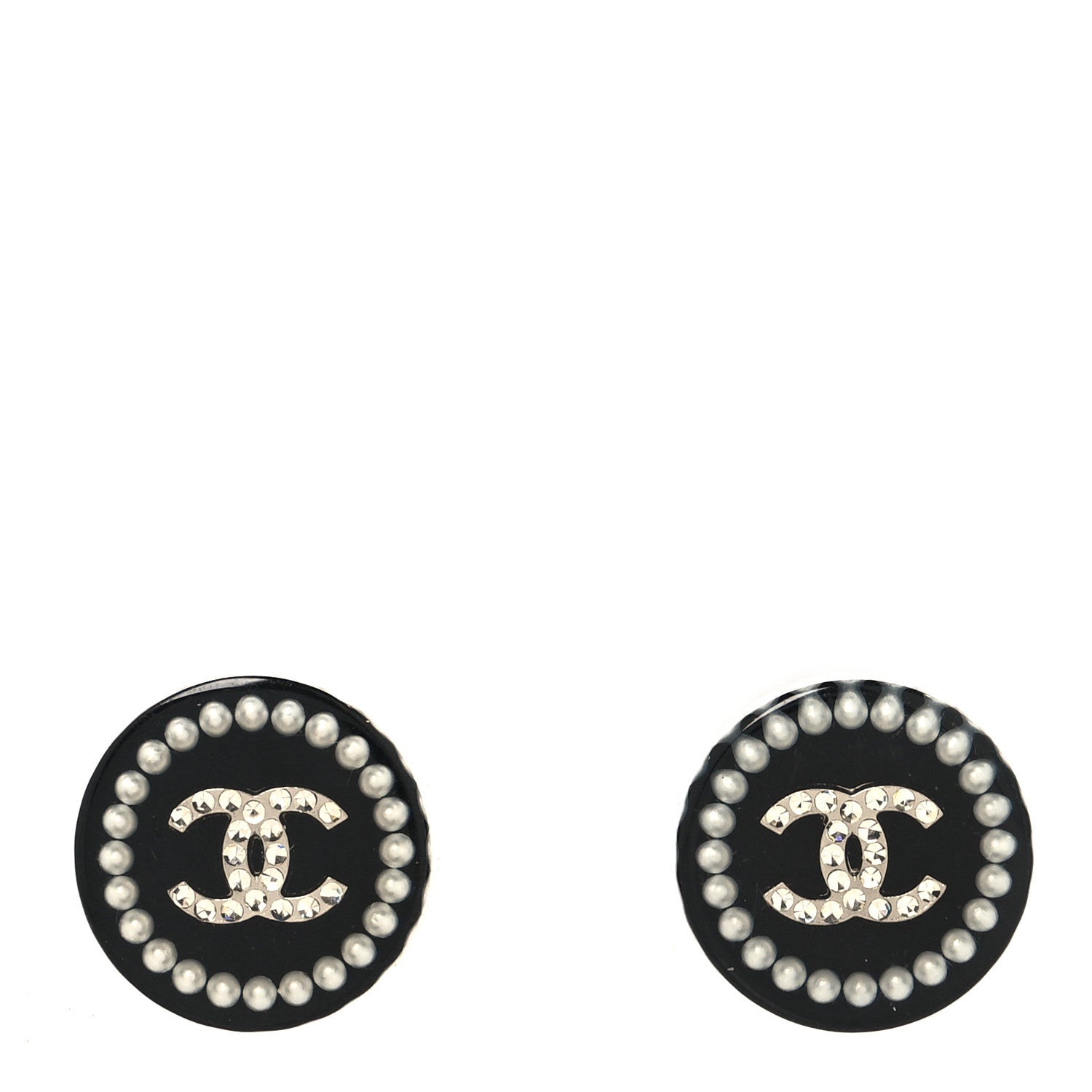 Chanel Resin Crystal Pearl CC Round Earrings Black 1 of 5