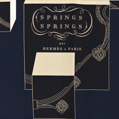 Hermes Silk Springs Springs Scarf 90 Bleu Black Beige White 2 of 3