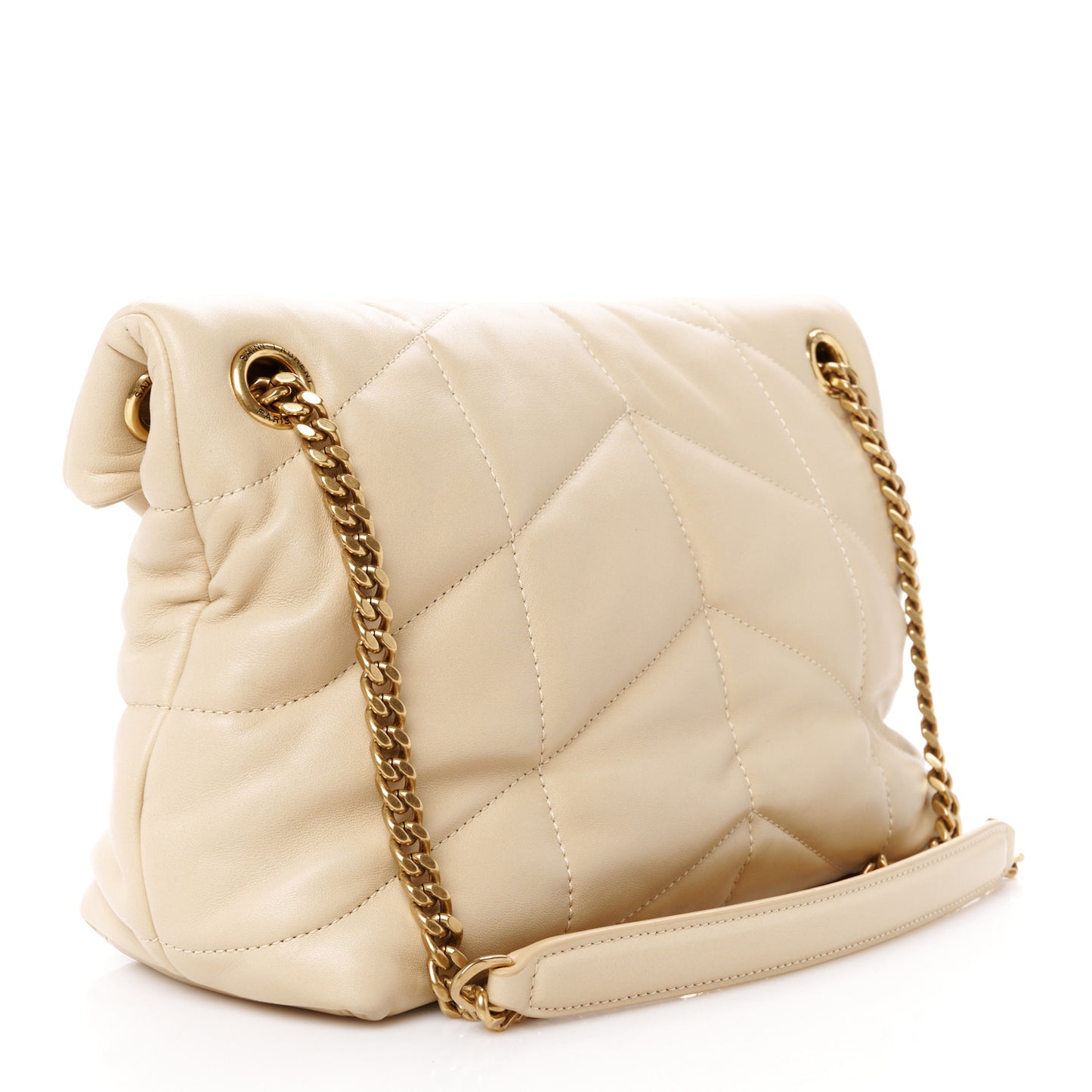 Lambskin Quilted Small Loulou Puffer Monogram Chain Satchel Dark Beige