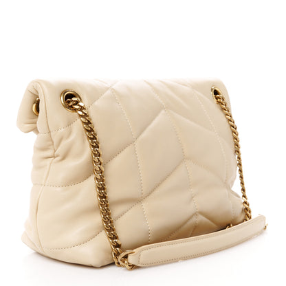 Saint Laurent Lambskin Quilted Small Loulou Puffer Monogram Chain Satchel Dark Beige 3 of 11