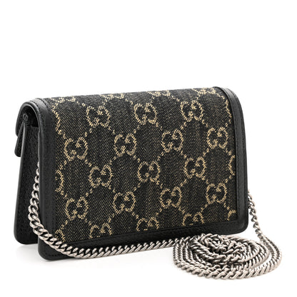 Gucci Jacquard Black Denim GG Monogram Super Mini Dionysus Shoulder Bag Black Ivory 3 of 9