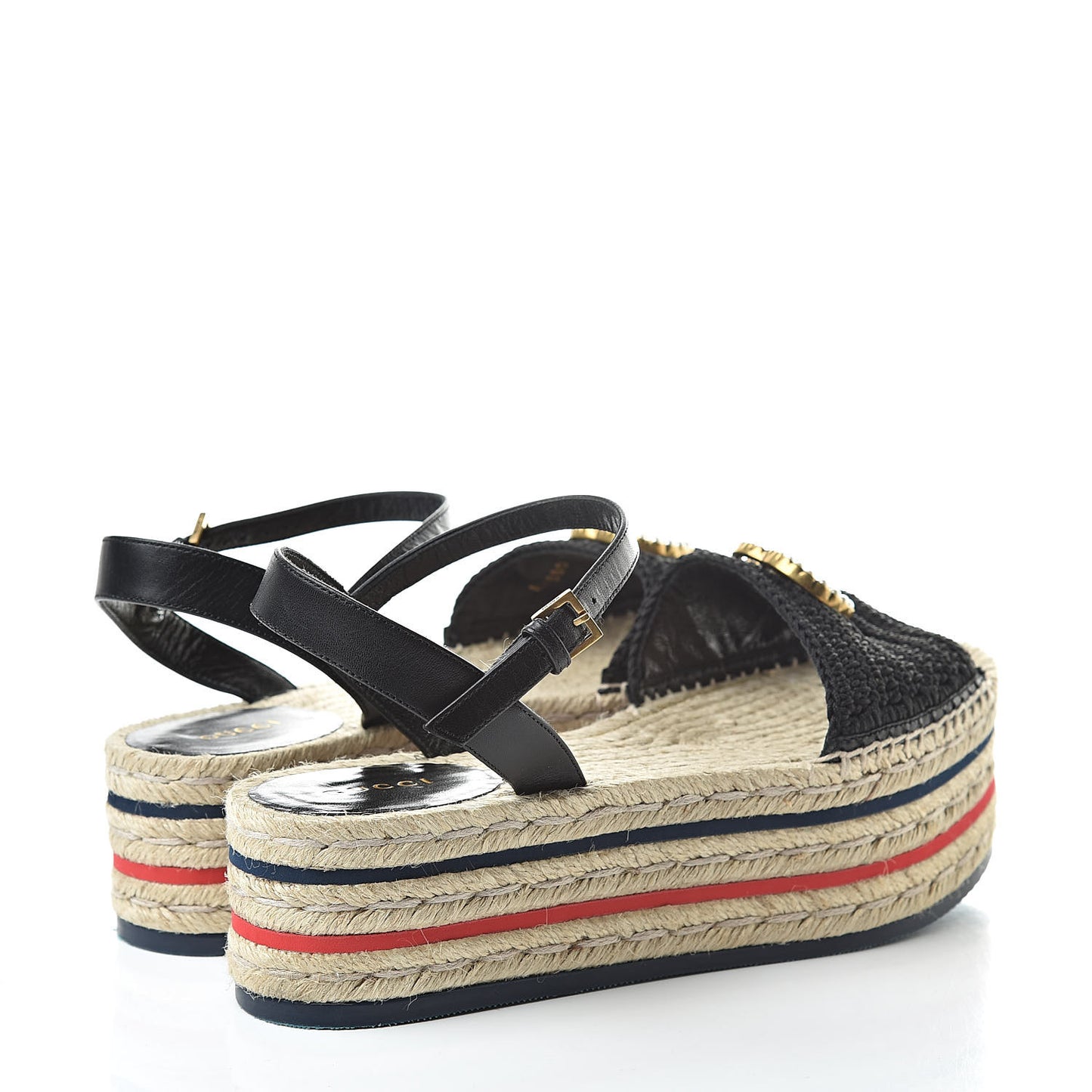Cotton Malaga Kid Crochet Pearly GG Lilibeth Espadrille Platform Sandals 38.5 Black