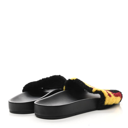 Fendi Shearling Logo Mens Slide Sandals 8 Black Giallo Ribes 4 of 8