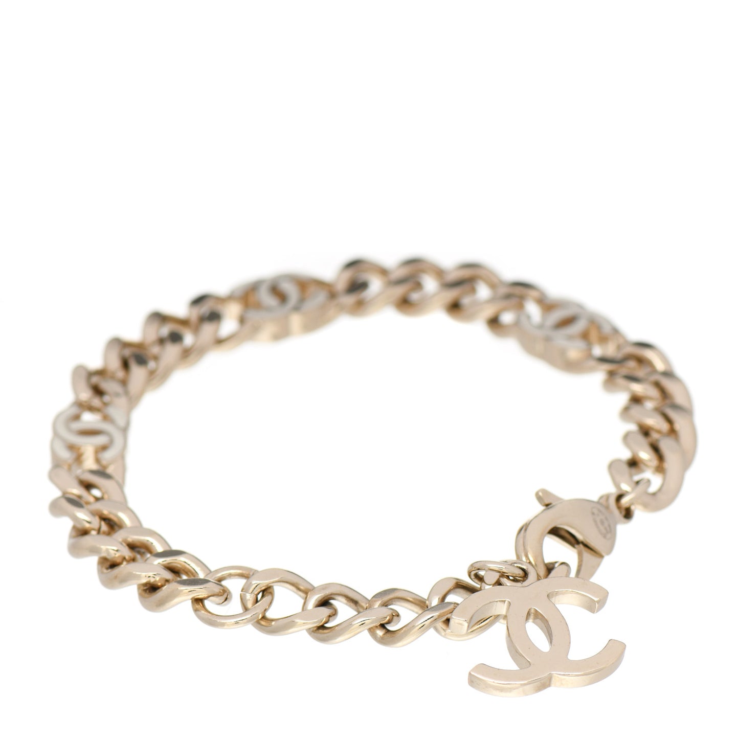 Enamel Metal CC Chain Bracelet Gold White