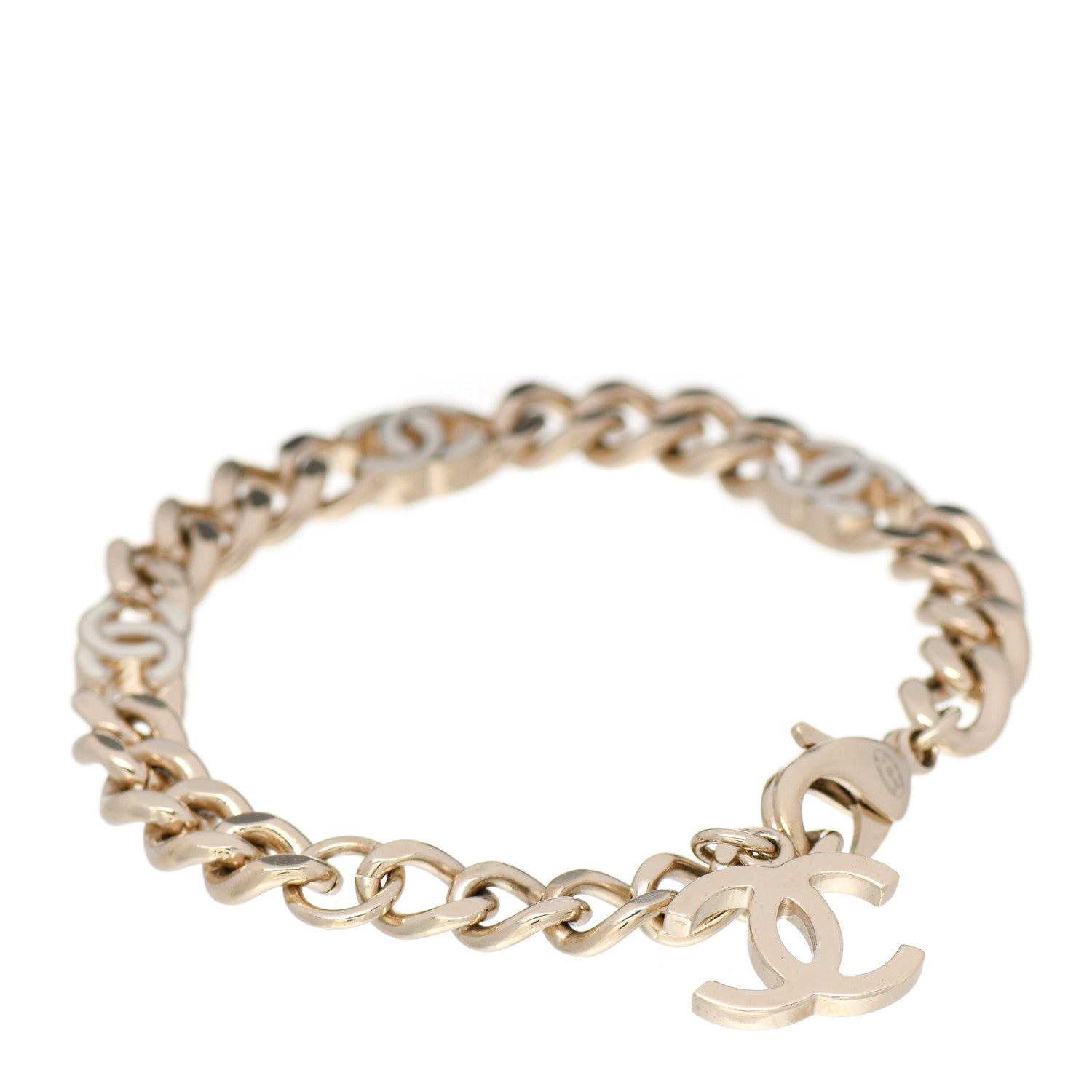 Chanel Enamel Metal CC Chain Bracelet Gold White 1 of 5
