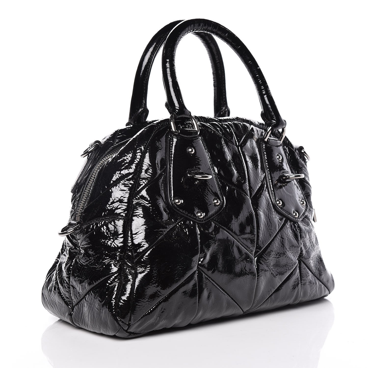 Prada Vernice Chevron Dome Satchel Black 3 of 12