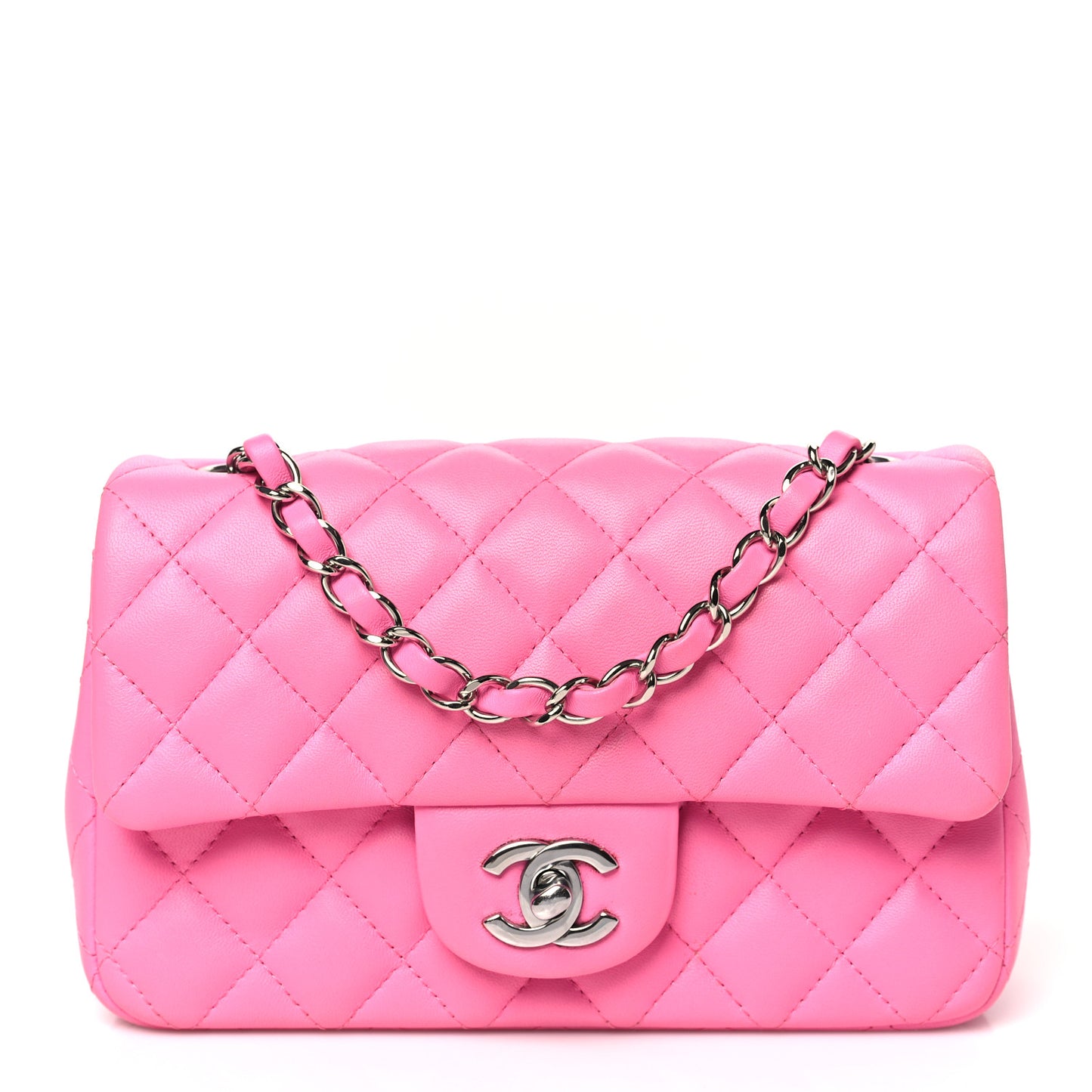 Lambskin Quilted Mini Rectangular Flap Neon Pink